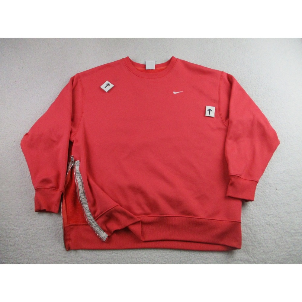 Nike Therma-FIT Sweater Mens Medium Red Crewneck Pullover Side Zip DD6152-814